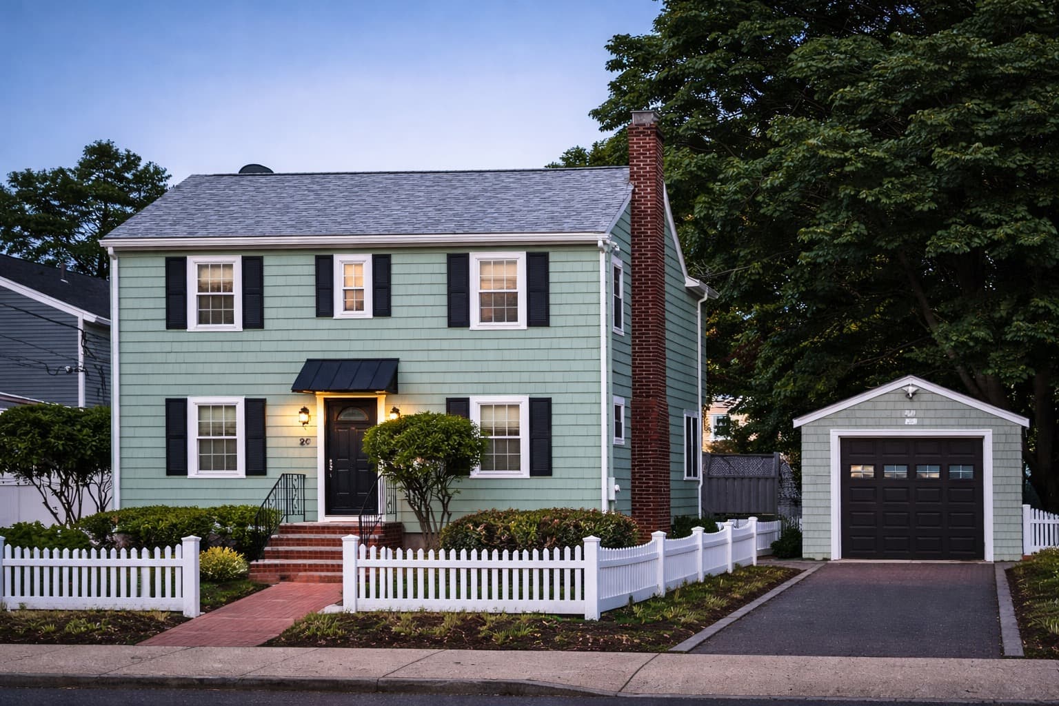 The same home under Rising Tide management at twilight